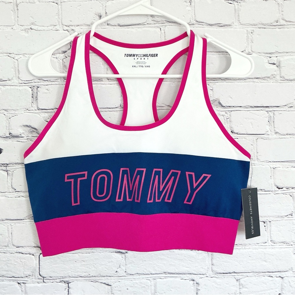 New Tommy Hilfiger Sports Bra Blue Pink Size XXL